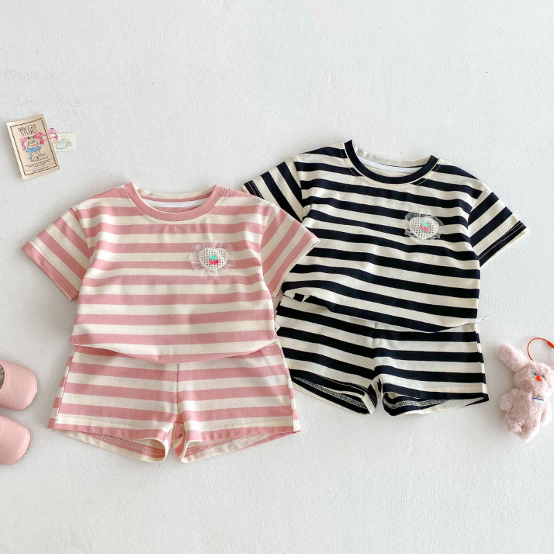 【BABY&KID】夏新作 ハートストライプセットアップSK070218