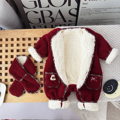 【BABY】冬新作うさぎ蝶結びあったかカバーオール&マフラーSK103222
