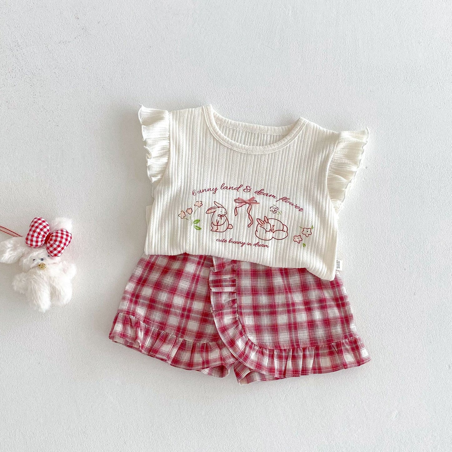 【BABY&KID】夏新作 うさぎプリントトップス、チェックショートパンツSKO71218