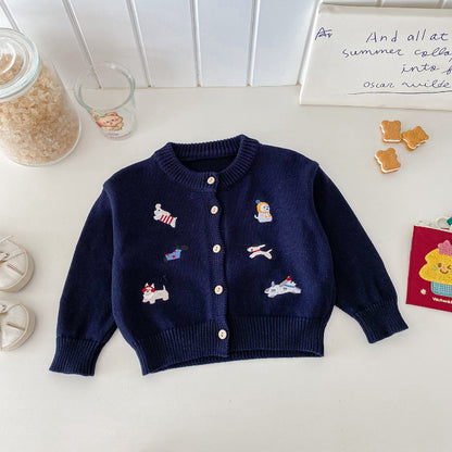 【BABY】いぬ刺繍ニットカーデSK101426