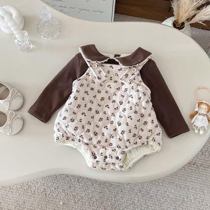 【BABY】冬新作 花柄キャミロンパース＆裏起毛トップスSK102106