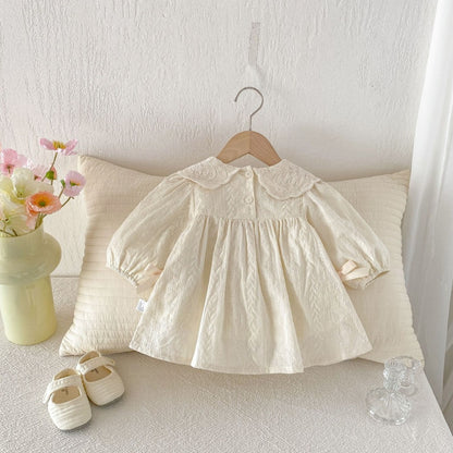 【BABY&KID】襟付きジャカード長袖ワンピースSK104320