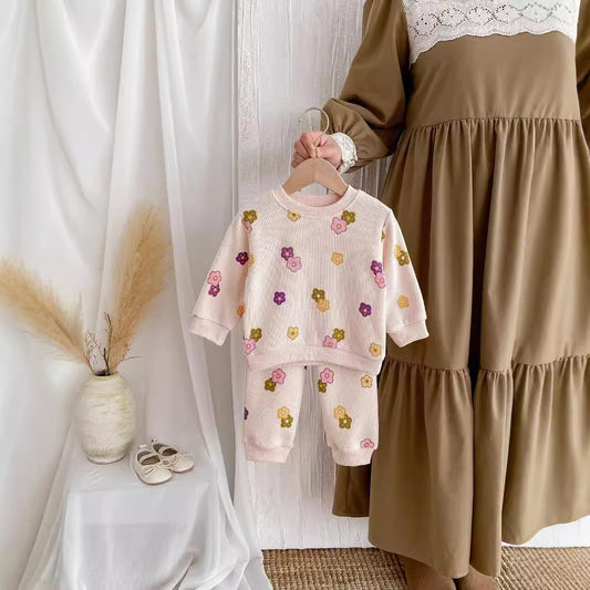 【BABY&KID】ワッフル花柄ピンクセットアップSK022404