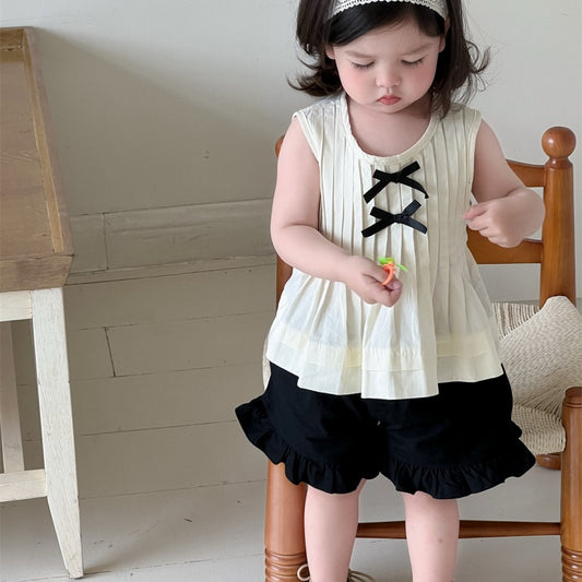 【BABY】夏新作 ダブル蝶結びブラウス、フリルショートパンツSK092219