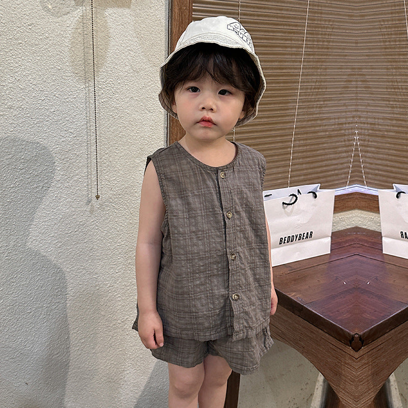 【BABY＆KID】夏新作 ノースリーブ無地セットアップ SK063003