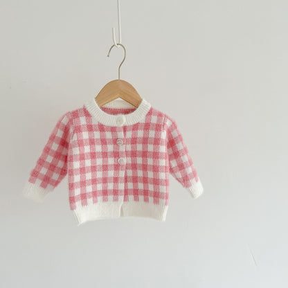 【BABY】チェックサロペットロンパース、カーディガンSK101535