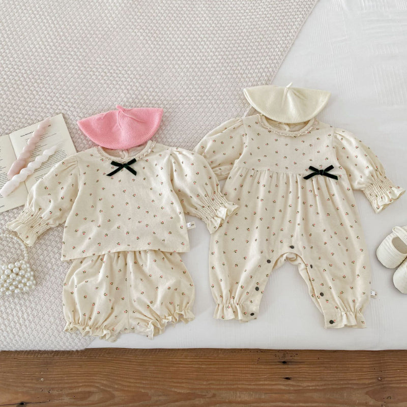 【BABY】コットン小花柄カバーオール、セットアップSK102219