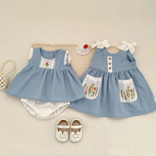 【BABY&KID】夏新作 韓国風花刺繍セットアップ、ワンピースSK104931