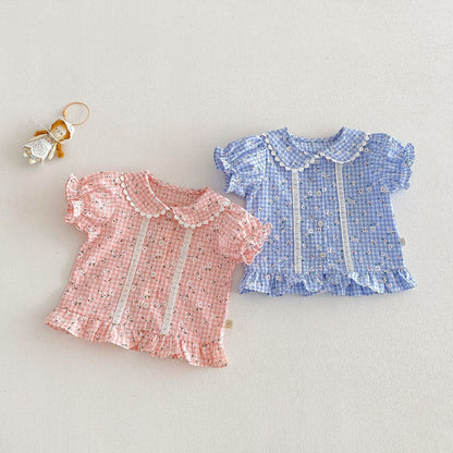 【BABY&KID】夏新作小花柄レースフリルシャツ、パンツSK105022