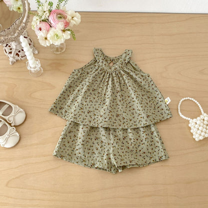 【BABY&KID】夏新作小花柄総柄グリーンセットアップSK105817
