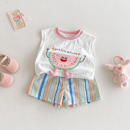 【BABY&KID】夏新作 スイカベスト、レインボーショーツSK080610