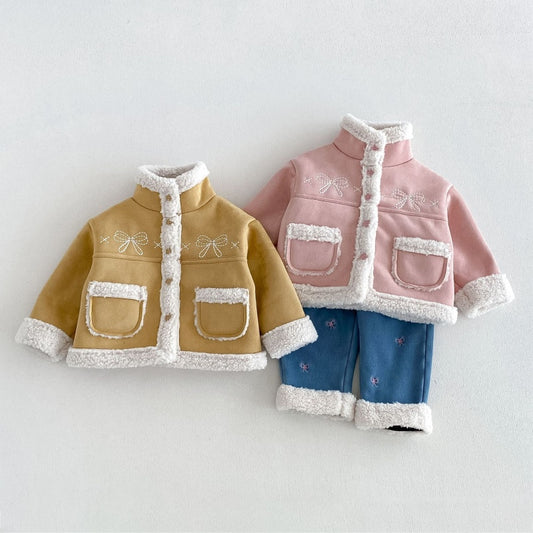 【BABY&KID】冬新作蝶結び裏起毛ジャケット、デニムパンツSK108523