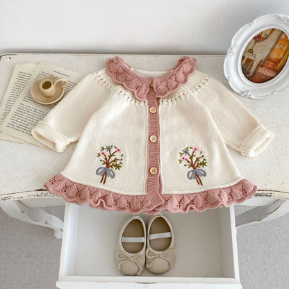 【BABY&KID】レトロ刺繍ニットカーディガンSK092911