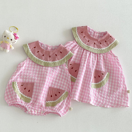 【BABY&KID】夏新作 すいかチェックロンパース、ワンピースSK105122