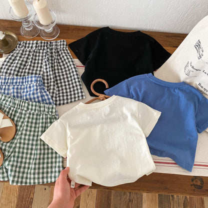 【BABY&KID】夏新作 アルファベットTシャツ＆チェックショートパンツSK070210