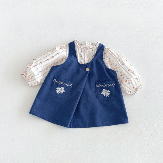 【BABY&KID】小花柄シャツ、刺繍ジャンパースカートSK107210