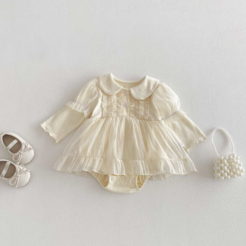 【BABY】韓国風パフスリーブチュールロンパースワンピSK103610