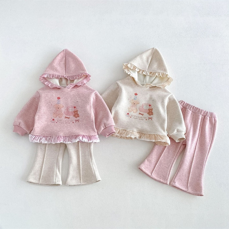 【BABY&KID】冬新作くまプリントトレーナー、フレアパンツSK108524
