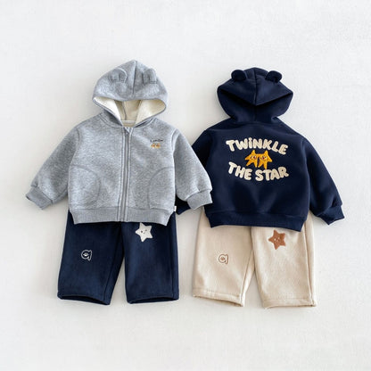 【BABY&KID】冬新作刺繍フード付き裏起毛ジャケットSK108520