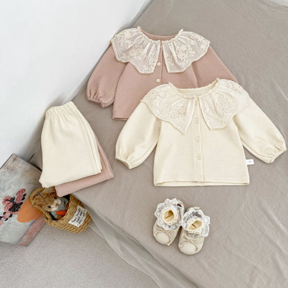 【BABY&KID】レースフリル襟カーディガン&パンツセットアップSK100828
