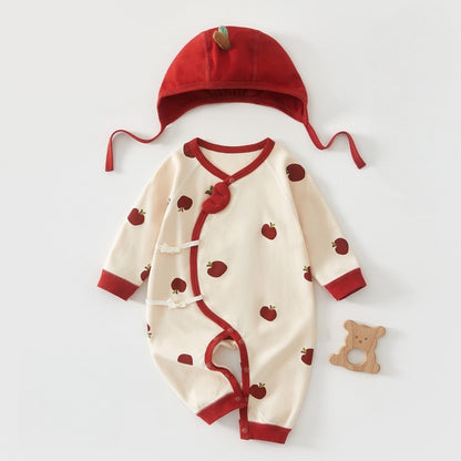 【BABY】北欧風りんご、ドット柄カバーオール＆帽子SK102612