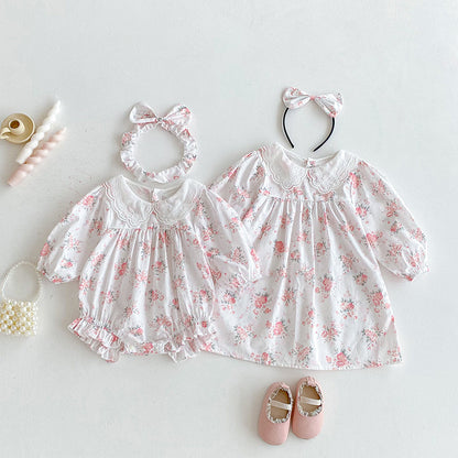 【姉妹服】ナチュラル花柄ロンパース、ワンピースSK101119