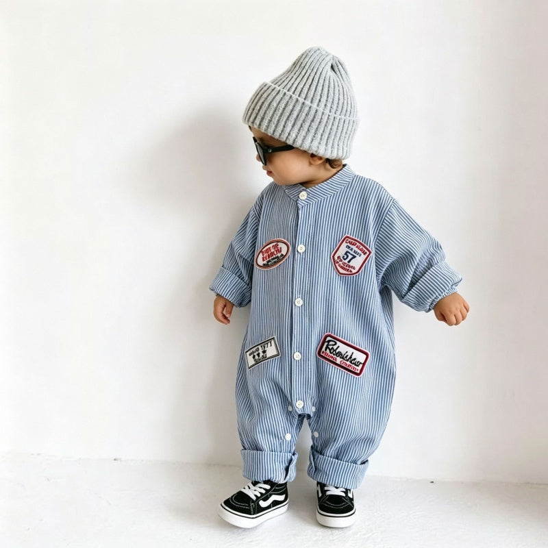 【BABY】ストライプワッペンカバーオールSK106710