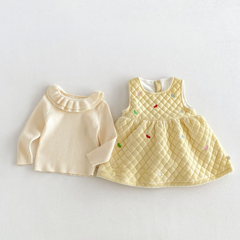 【BABY&KID】ベルベットハート刺繍ワンピース、フリル襟ニットSK108111