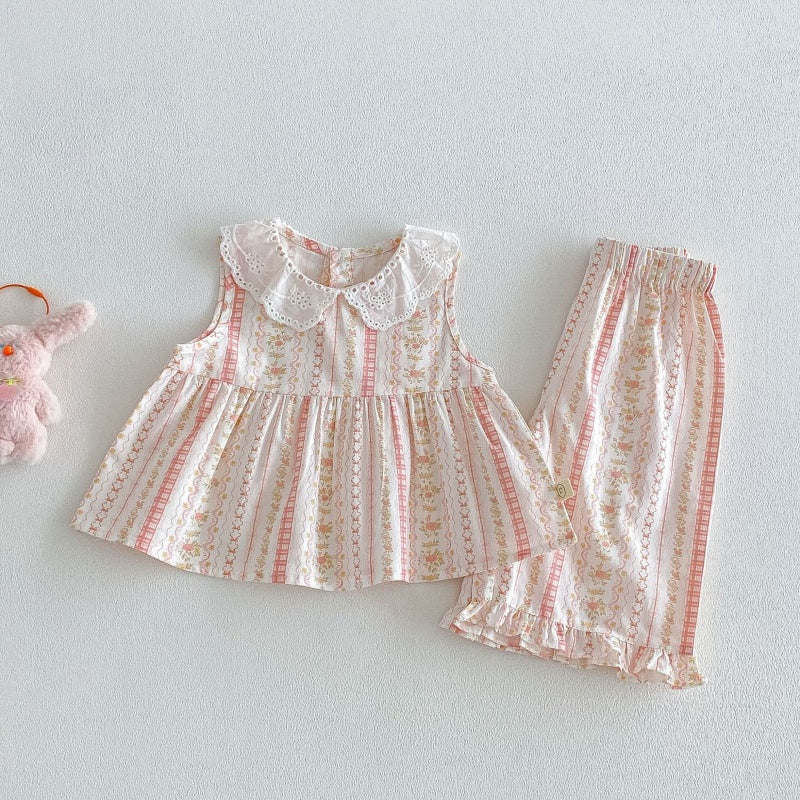 【BABY&KID】夏新作フリル襟小花柄セットアップSK105914