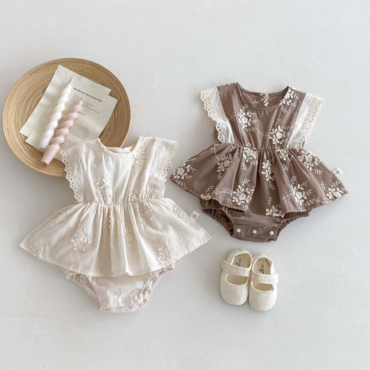 【BABY】夏新作　フリル花刺繡ロンパースSK081303