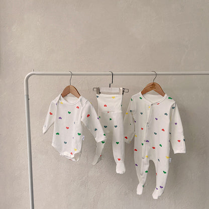 【BABY】カラフルハートロンパース、オールインワン、レギンス、帽SK031904