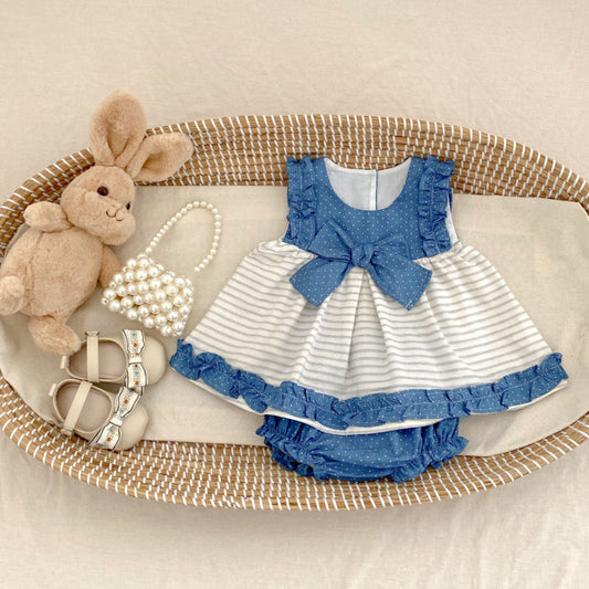 【BABY&KID】夏新作 ストライプデニムトップス＆ショートパンツSK080112
