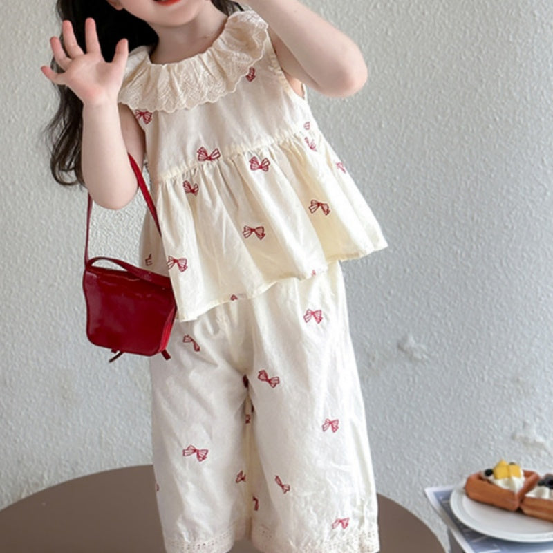 【BABY&KID】夏新作 ノースリーブ蝶結びプリントセットアップSK092630