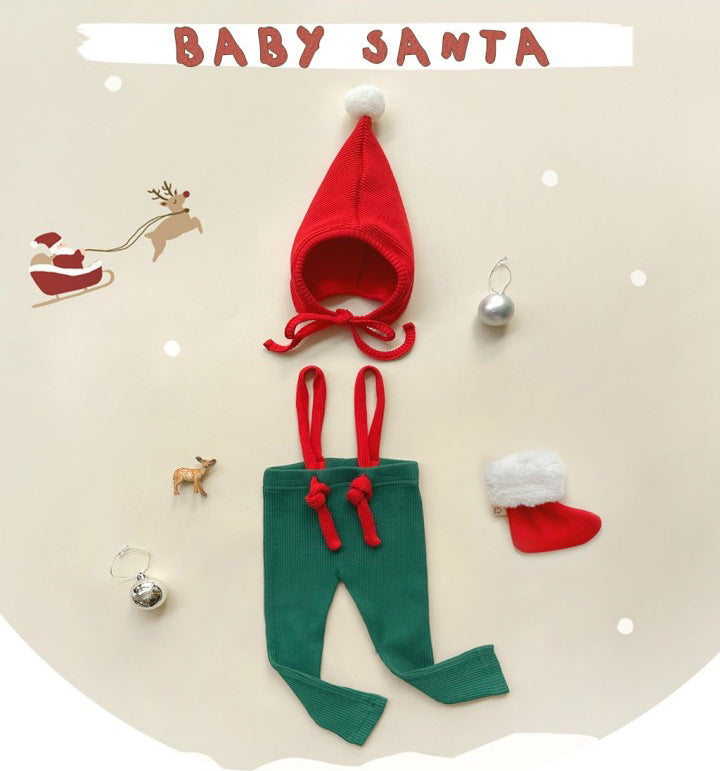 【BABY】クリスマス風ストレッチサロペット、帽子SK102818