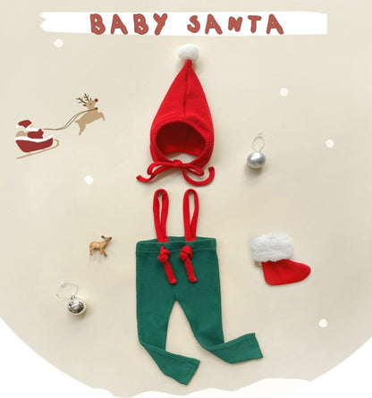【BABY】クリスマス風ストレッチサロペット、帽子SK102818