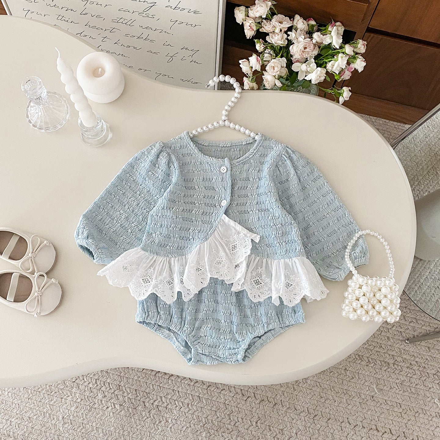 【BABY】レース縁カーディガン&ショートパンツセットアップSK100449