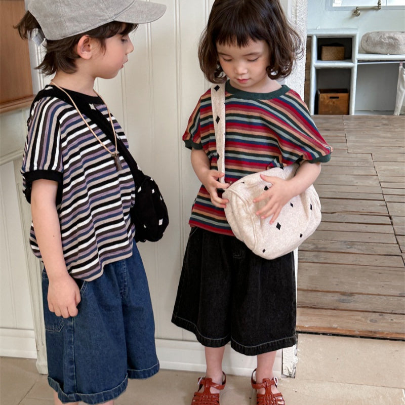 【BABY&KID】夏新作 カラフルボーダー半袖TシャツSK080505