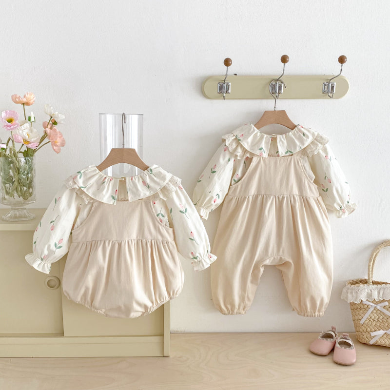 【BABY】花柄トップス、花刺繍サロペットパンツSK092318