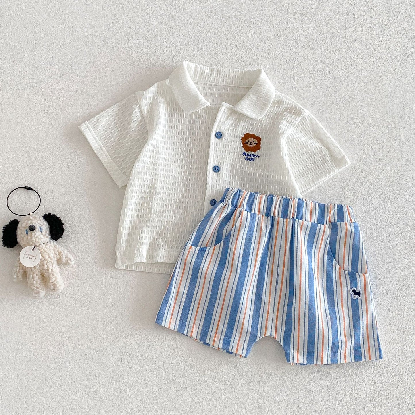 【BABY&KID】夏新作 通気ワッペンシャツ、ストライプショートパンツSK105112