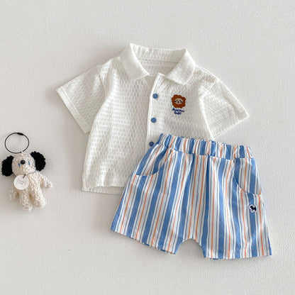 【BABY&KID】夏新作 通気ワッペンシャツ、ストライプショートパンツSK105112