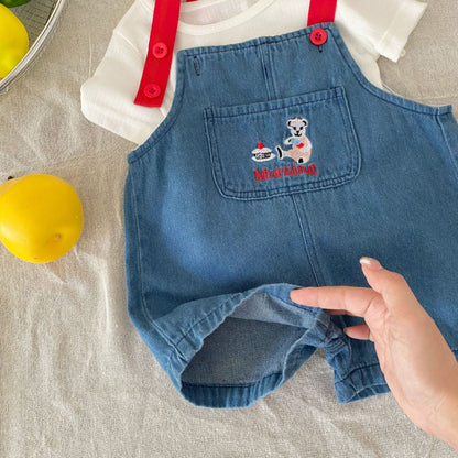【BABY】夏新作 くま刺繍デニムサロペットSK092624