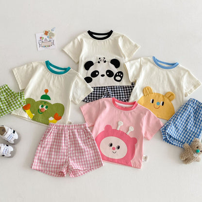 【BABY&KID】夏新作 カートゥーンＴシャツ&チェックパンツSK061803