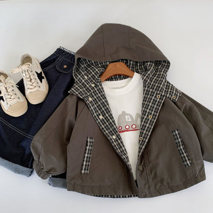 【BABY&KID】無地orチェックリバーシブルコートSK100502