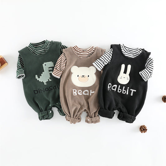 【BABY】冬新作 裏起毛サロペットパンツ＆ボーダーインナーSK102414