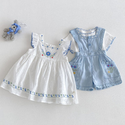 【BABY&KID】夏新作花刺繍ワンピース、サロペット、TシャツSK105903
