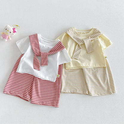 【BABY&KID】夏新作ケープ風半袖Tシャツ＆ボーダーワイドパンツSK105801