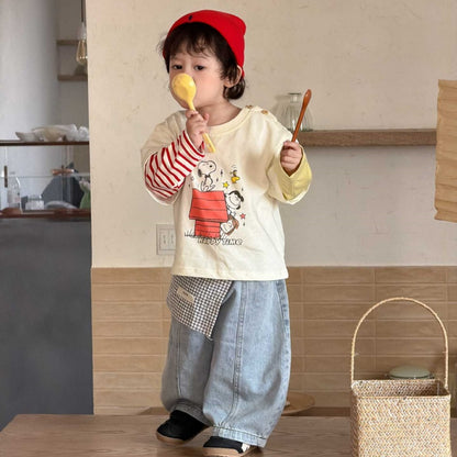 【BABY&KID】カートゥーンプリント長袖、ストレートデニムパンツSK104006