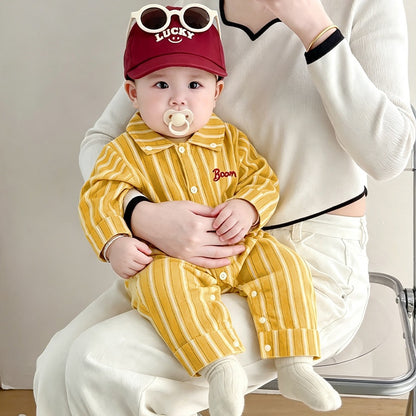 【BABY】イエローストライプカバーオールSK106712