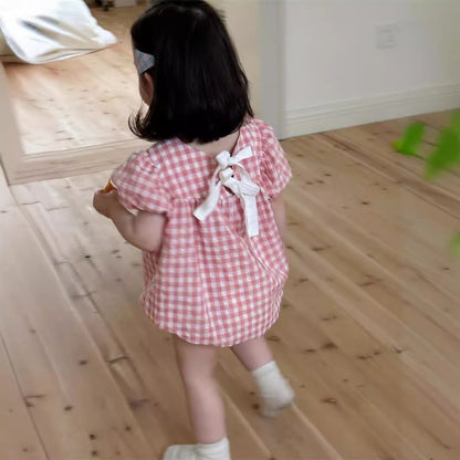 【BABY】夏新作 ピンクチェックロンパースSK082304