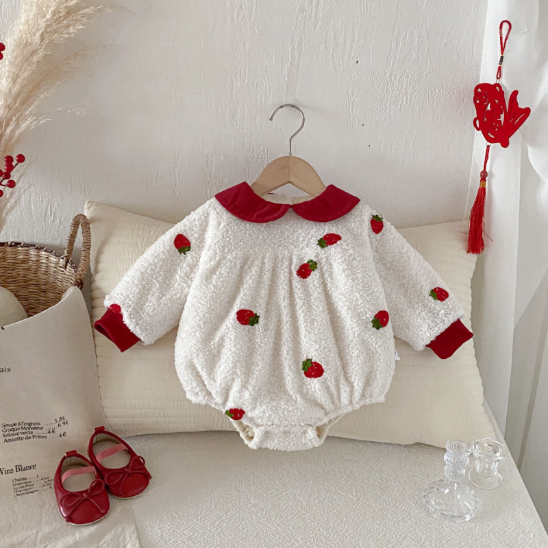 【BABY】冬新作いちご裏起毛カバーオールSK102707